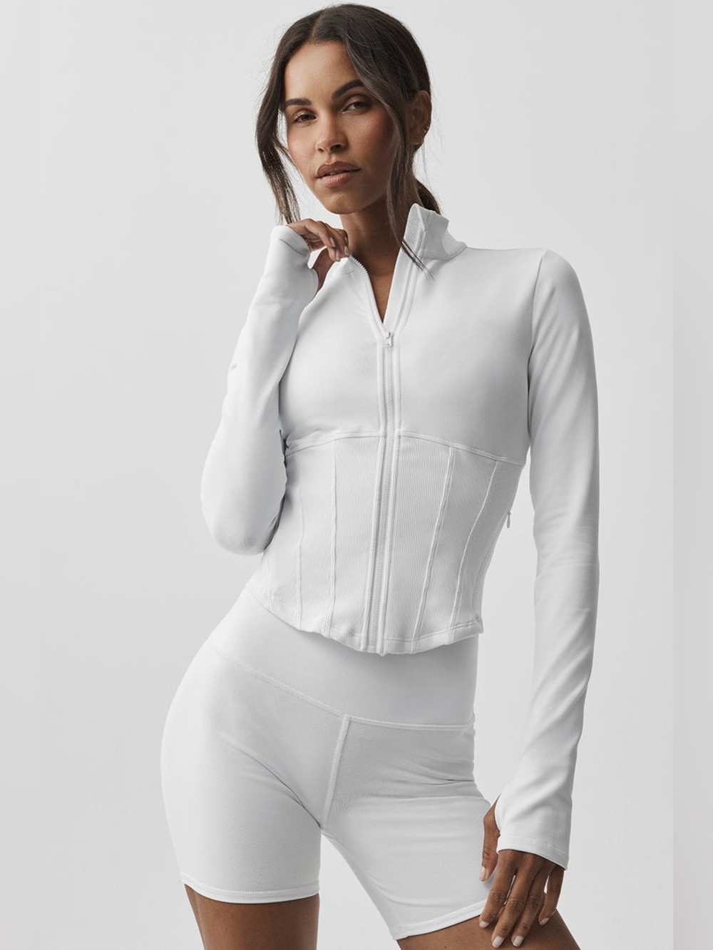 Alo Yoga Airbrush Corset White Pilates Athleisure Clean Full Zip Jacket NWOT S